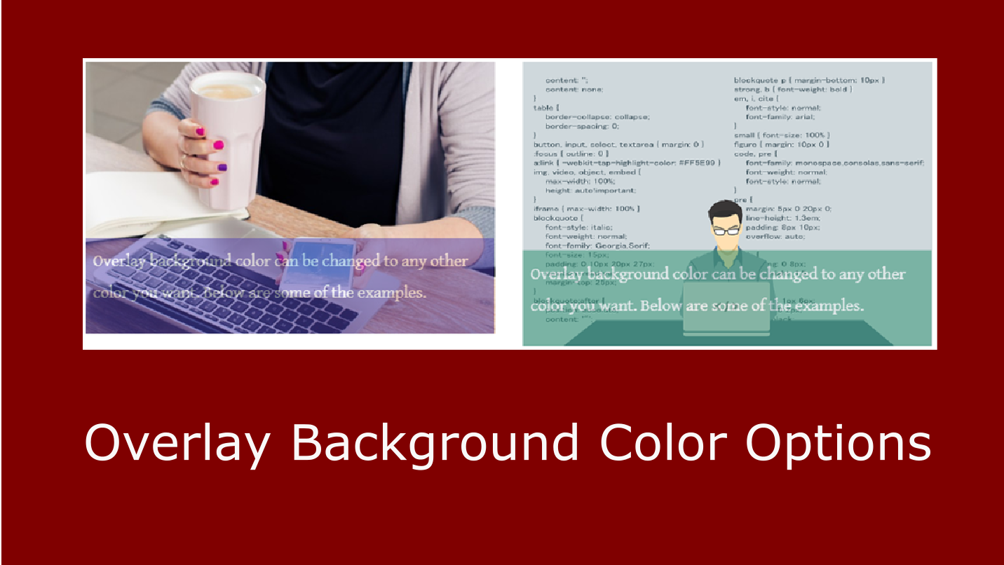 Weebly Image Text app &mdash; transparent coloured overlay band showing text description positioned at the bottom of a Weebly image