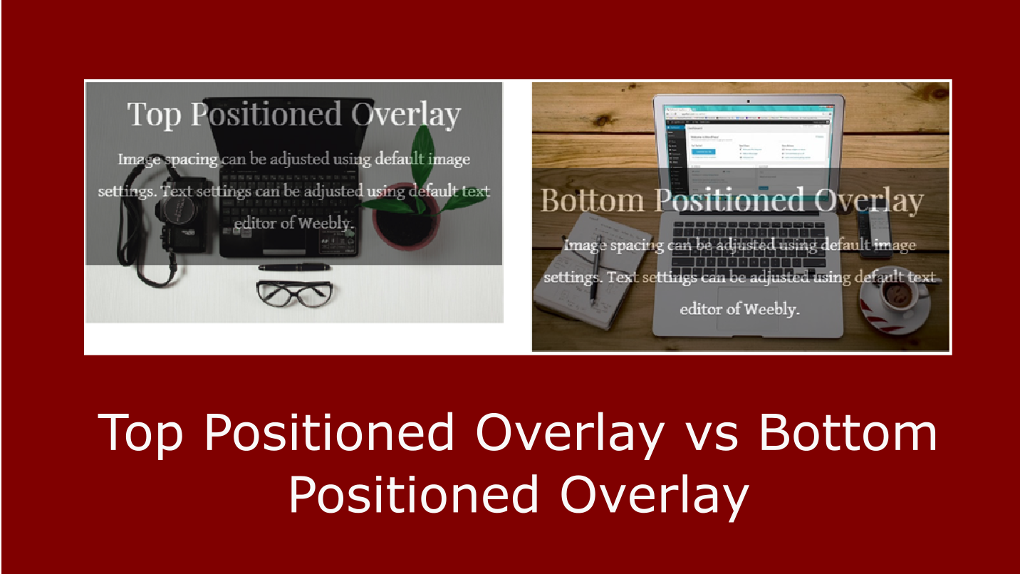 Weebly Image Text app &mdash; transparent coloured overlay band showing text description positioned at the bottom of a Weebly image