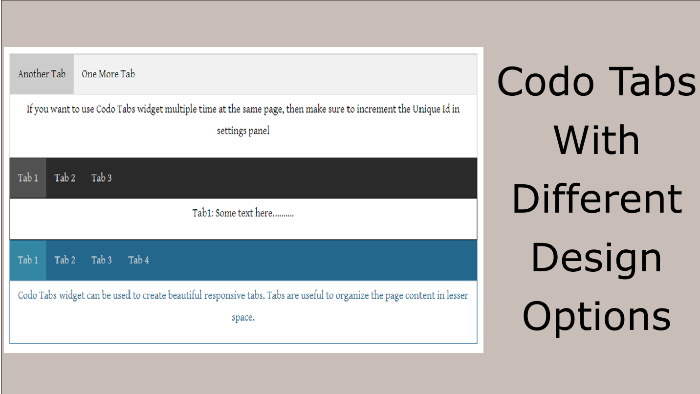 Codo Tabs &mdash; tab widget showing multiple labelled tabs with active tab highlighted on a Weebly page