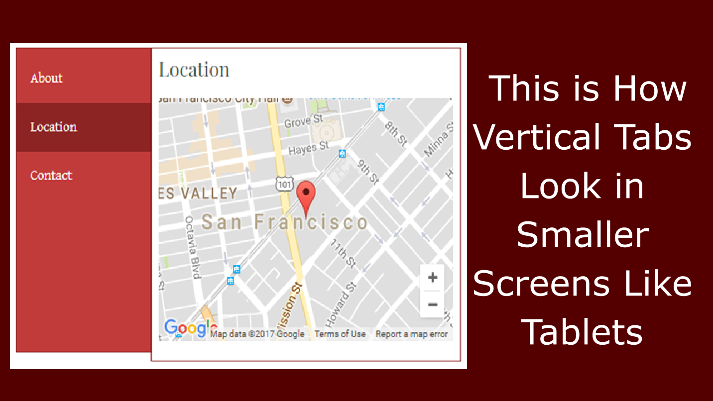 Vertical Tabs &mdash; styled tab section showing custom background colour, border colour, and tab content with Weebly elements on a Weebly site