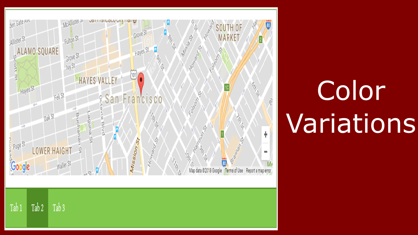 Tab Headers &mdash; styled tab section showing custom colour settings applied to background, border, and active tab on a Weebly site