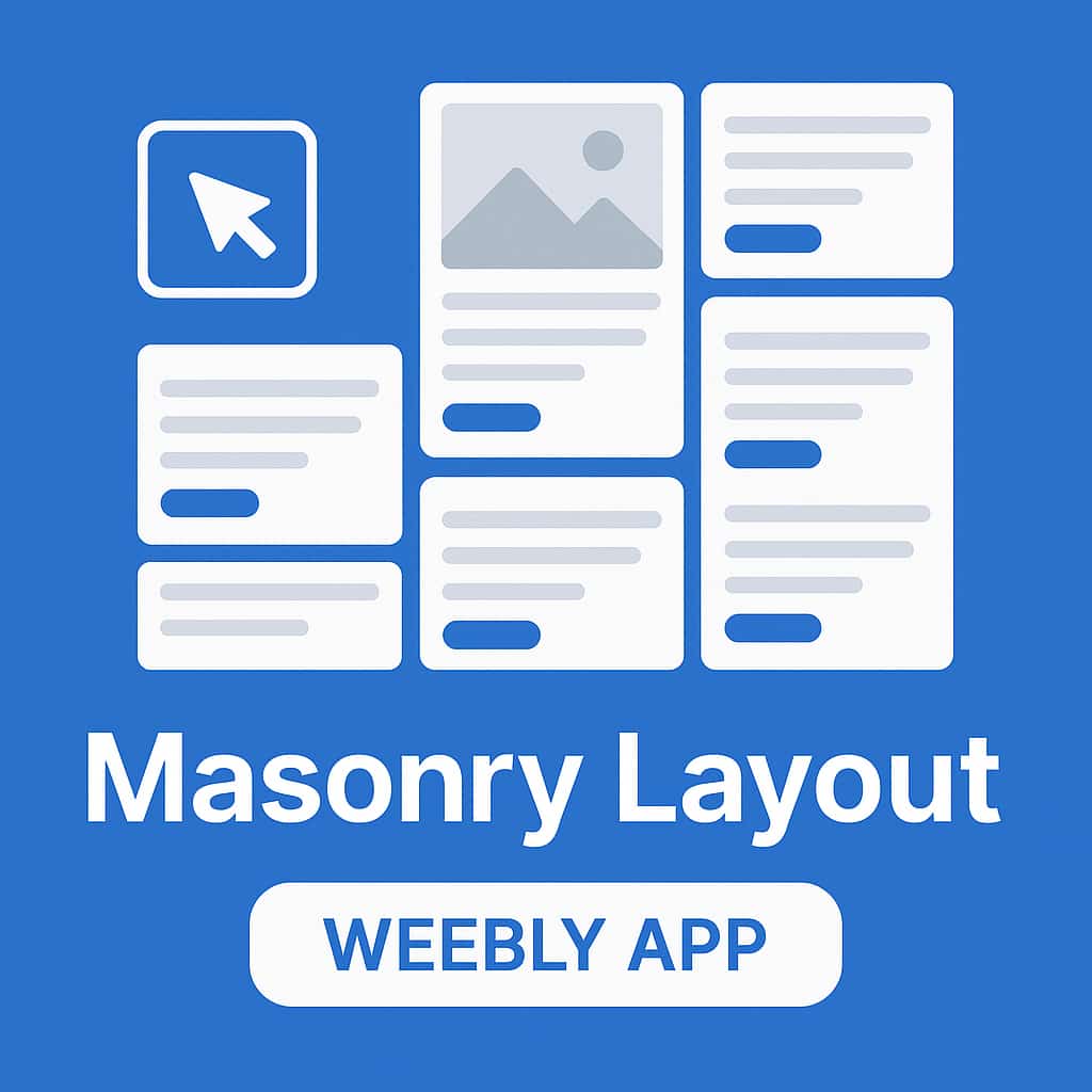 Weebly Masonry Layout app &mdash; Pinterest-style card grid displayed on a Weebly website with varying card heights